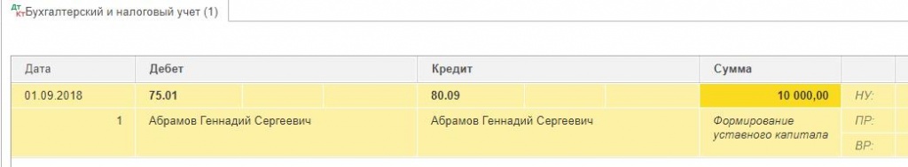 Уставной капитал в 1С