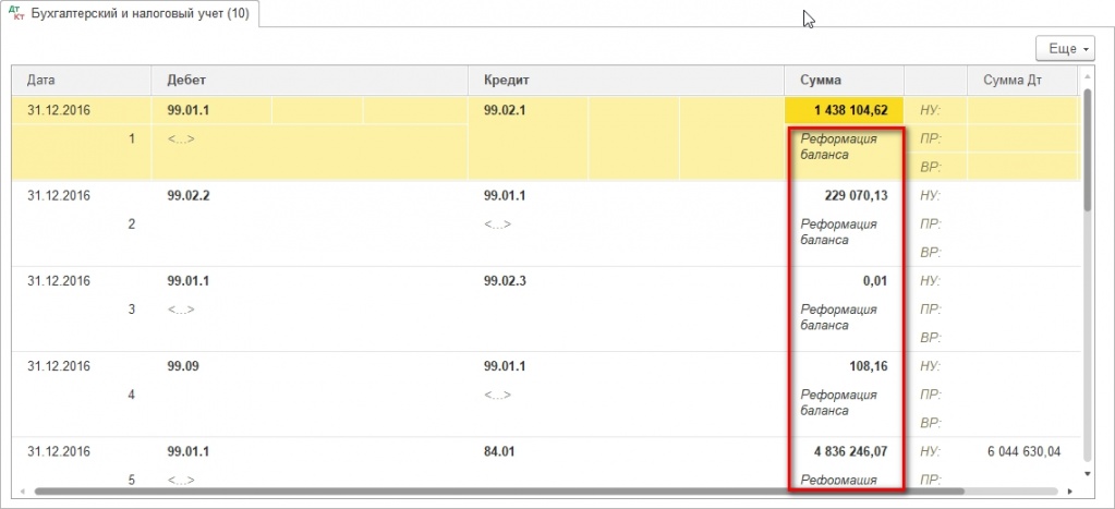 реформация баланса в 1С 8.3